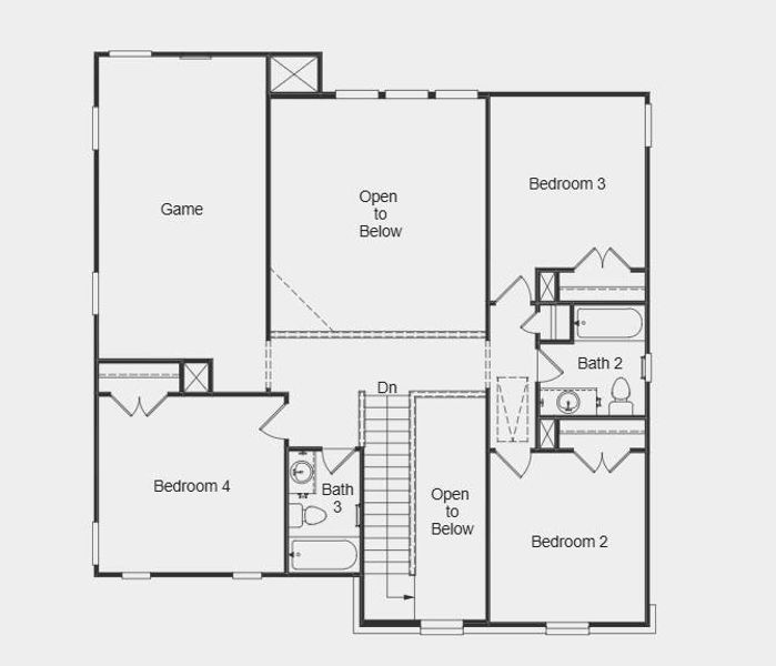 Second Floor Plan - dditional Highlights Include: Study in place if formal dining, extended primary suite, covered patio, and dining area, slide-in tub at primary bath, and windows at dining