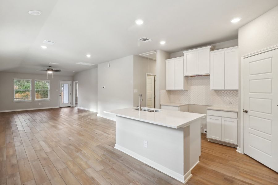 Kitchen in the Cascade floorplan at a Meritage Homes community.