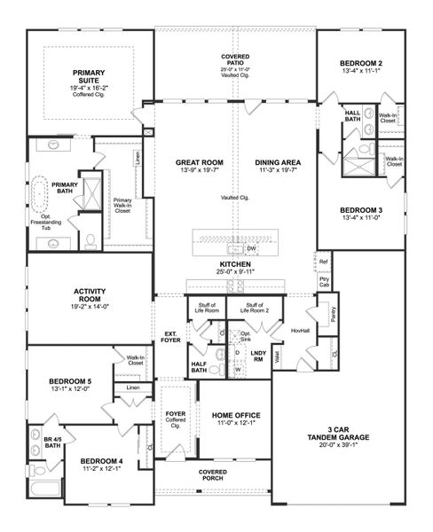 2D floor plan layout for the Denver by K. Hovnanian® Homes in The Preserve at Green Meadows, Celina, TX (Image 4).