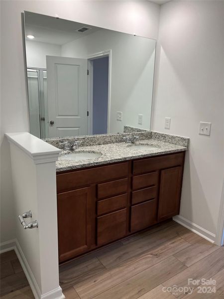 Owners Bathroom with stain Cabinets