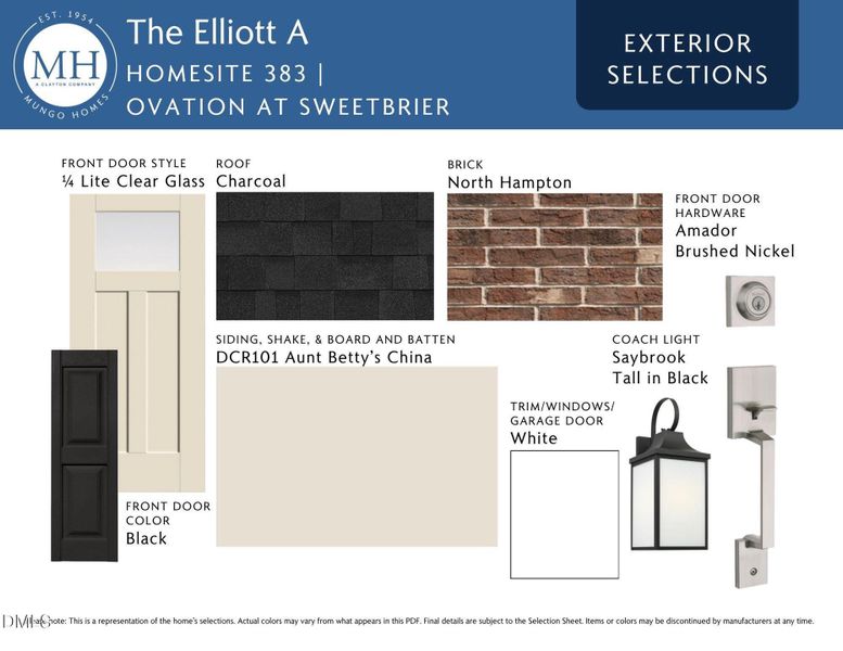 Exterior Color Selections Exterior Color Selections