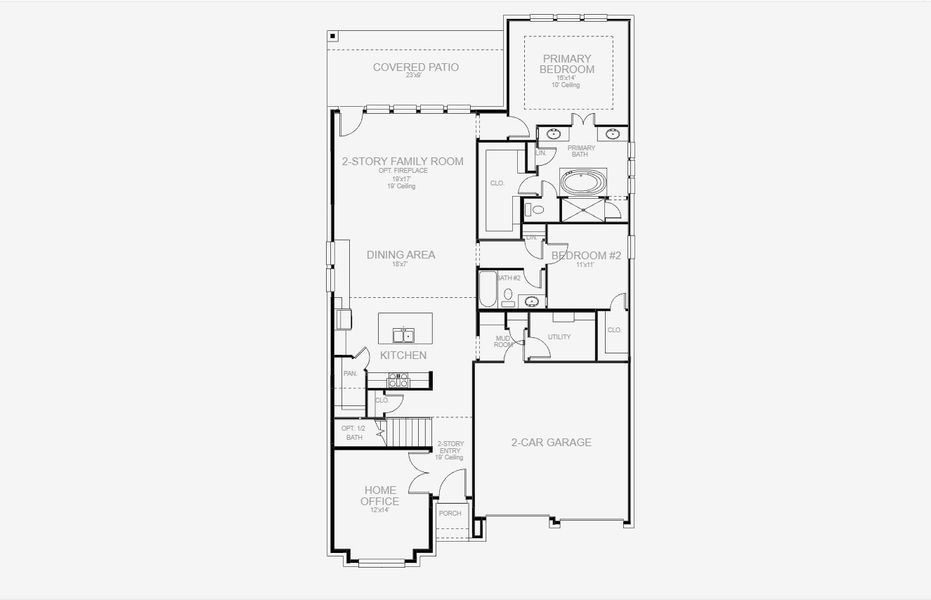 2D floor plan layout for the 2722H by Perry Homes in Meraki 50', Forney, TX (Image 5).