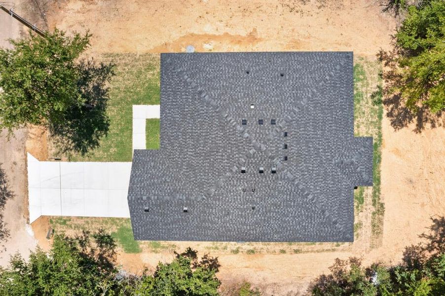 Newly installed asphalt shingle roof