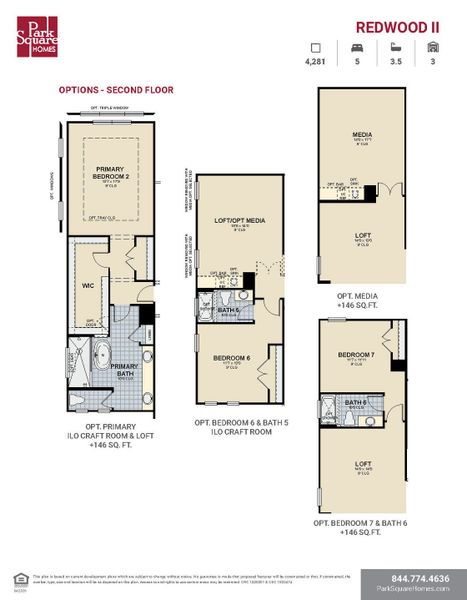 2D floor plan layout for the Redwood II by Park Square Residential in Tamarack at Two Rivers, Zephyrhills, FL (Image 8).