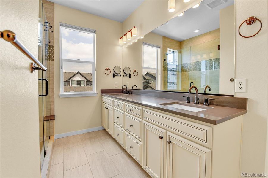 Primary Bath with Double Sinks, Shower and Private Water Closet