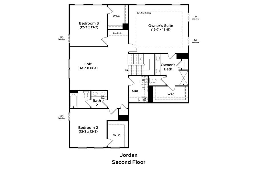 2D floor plan layout for the Jordan by DRB Homes in Owen Park, Gibsonville, NC (Image 25).
