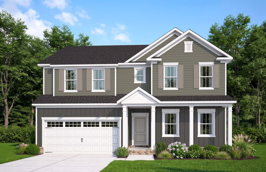Representative exterior photo of a completed home built from the Mitchell by Pulte Homes in Broadmoor, Wake Forest, NC (Image 20).