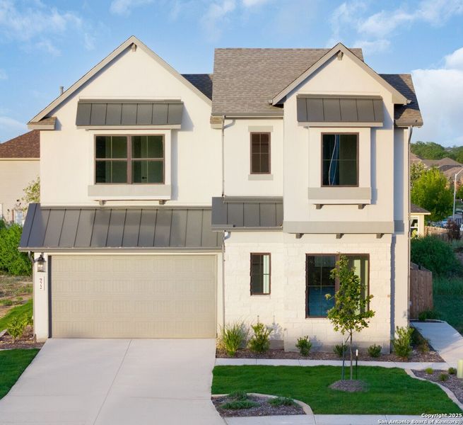 Front exterior of a new home in Nolte Farms, Seguin, TX, highlighting curb appeal (Image 32).