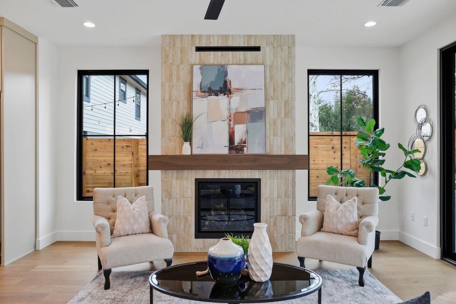 Fireplace has pre-wire above to hang TV