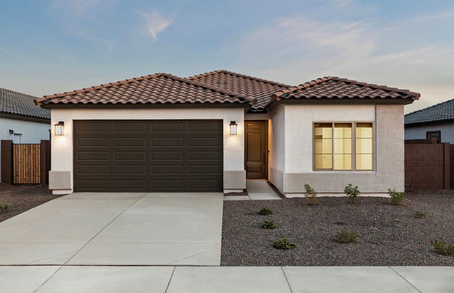 Representative exterior photo of a completed home built from the Bergamot by Pulte Homes in Hayden Estates, Buckeye, AZ (Image 2). Representative exterior photo of a completed home built from the Bergamot by Pulte Homes in Hayden Estates, Buckeye, AZ (Image 2).