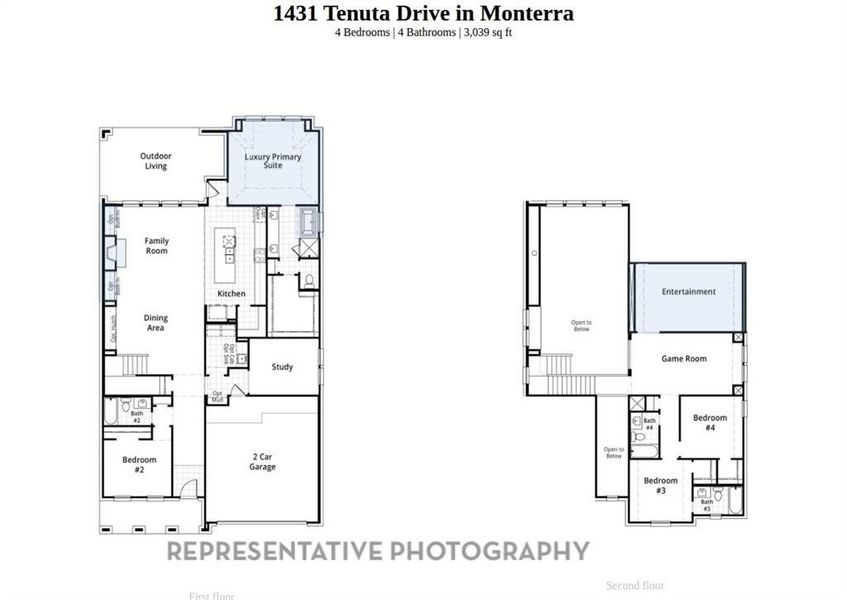 2D floor plan layout of this home in Monterra, Fate, TX (Image 6).