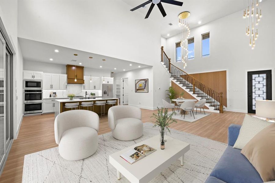 Virtually staged living room.  Desirable open concept!