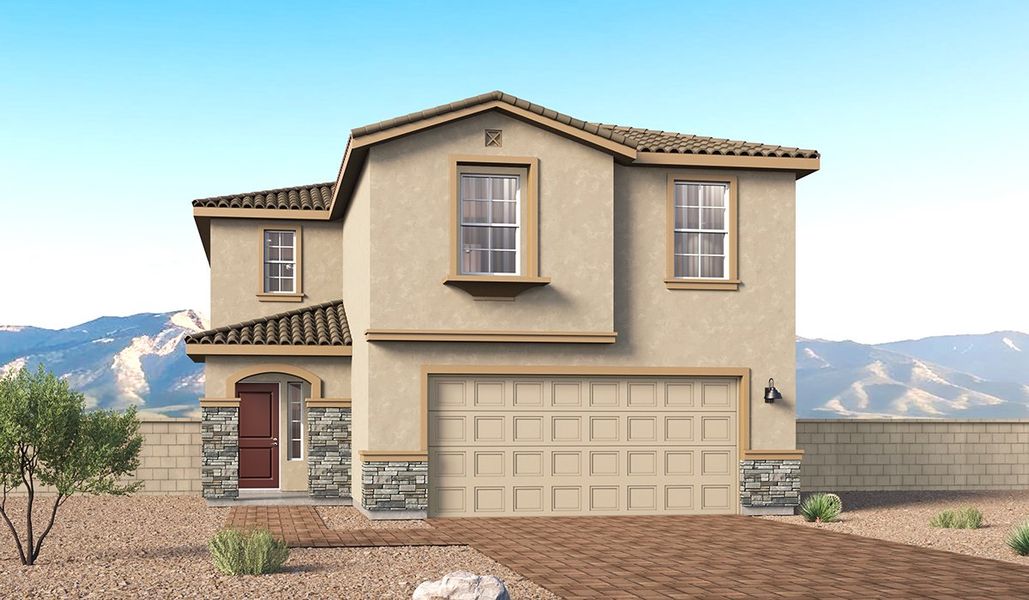 Representative exterior photo of a completed home built from the Gila - C30G by D.R. Horton in Entrada Del Toro at Rancho Sahuarita, Sahuarita, AZ (Image 4).