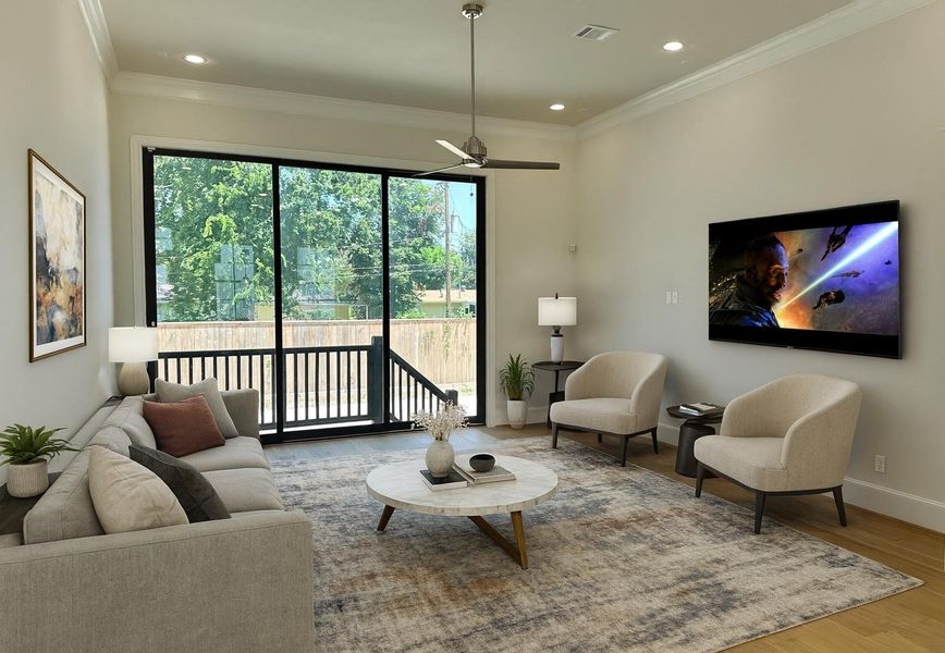 Living Room Has those Great 10 FT Tall, 12 FT Wide sliding glass doors that will open to a future fenced-in back yard. (Virtually Staged Room) Living Room Has those Great 10 FT Tall, 12 FT Wide sliding glass doors that will open to a future fenced-in back yard. (Virtually Staged Room)