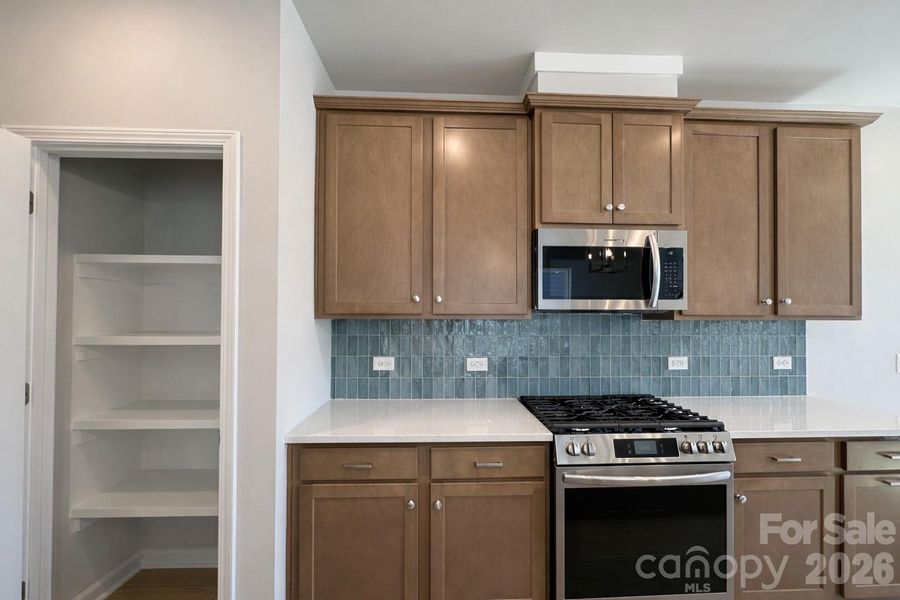 Wood Shelf Pantry and Gas Cook Top