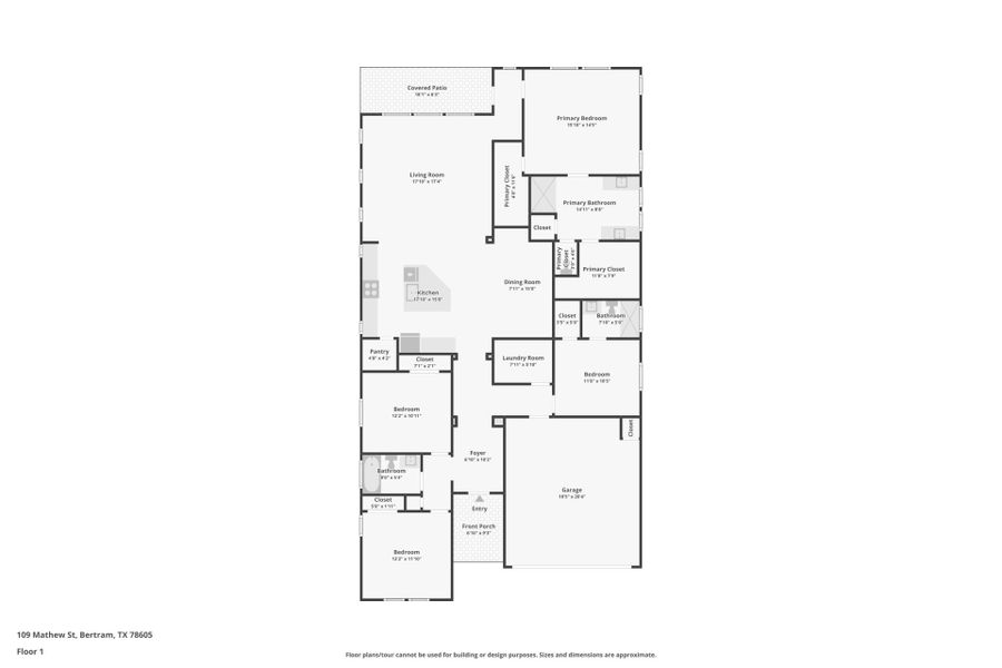 2D floor plan layout of this home in Grande Estates, Bertram, TX (Image 3).