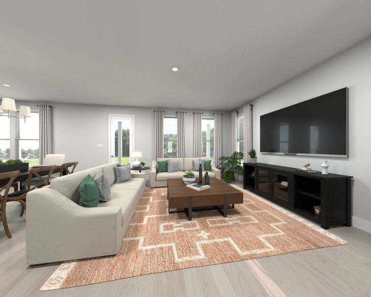 Spend family movie nights in the spacious great room. Spend family movie nights in the spacious great room.