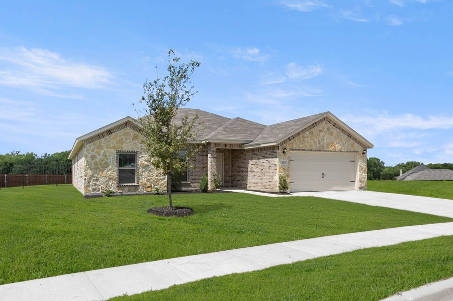 Front exterior of a new home in Mountain Valley Lake, Burleson, TX, highlighting curb appeal (Image 2). Front exterior of a new home in Mountain Valley Lake, Burleson, TX, highlighting curb appeal (Image 2).