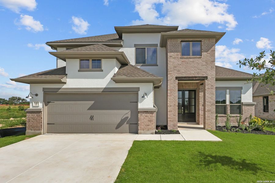 Front exterior of a new home in Buffalo Crossing, Cibolo, TX, highlighting curb appeal (Image 28).