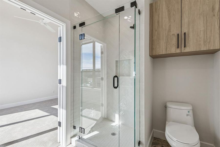 large luxurious Primary Bath with Frameless shower enclosure with tile to ceiling