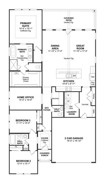 2D floor plan layout for the Santa Rosa II by K. Hovnanian® Homes in North Sky, Celina, TX (Image 4).