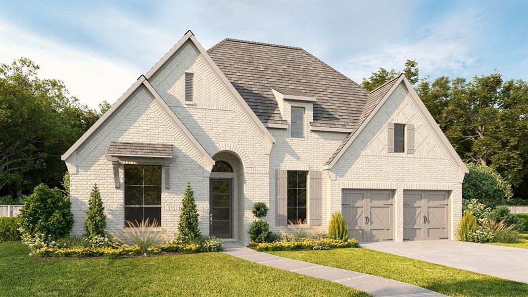 Front exterior of a new home in Walsh Ranch 60', Fort Worth, TX, highlighting curb appeal (Image 1). Front exterior of a new home in Walsh Ranch 60', Fort Worth, TX, highlighting curb appeal (Image 1).