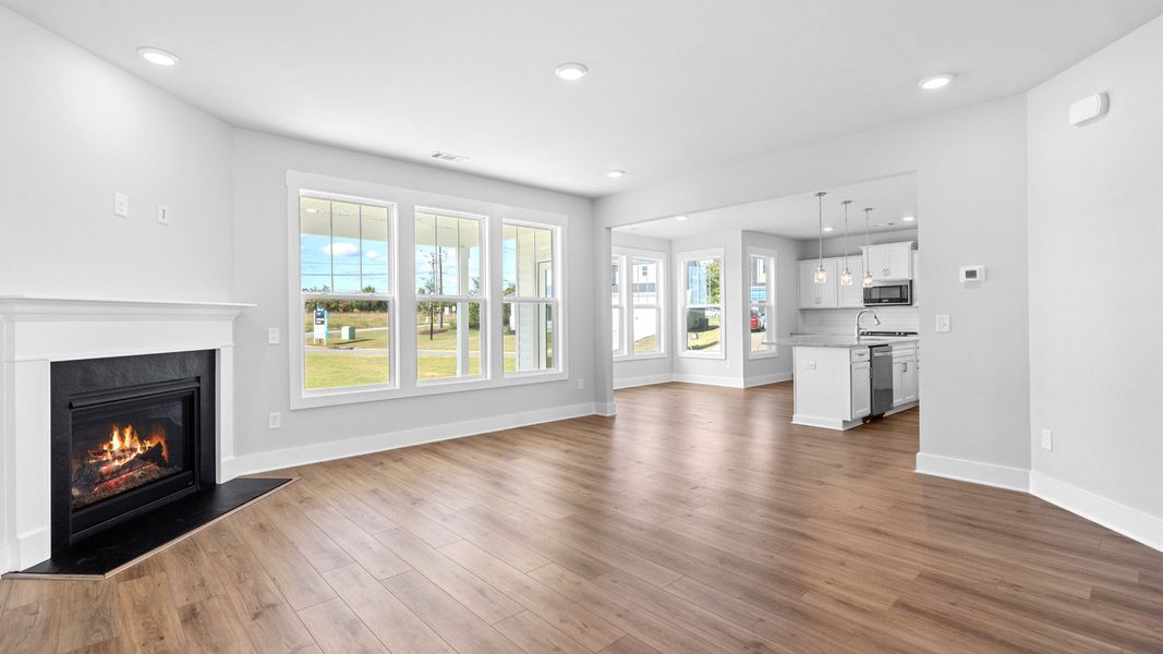 2 story single family home, all white, family room