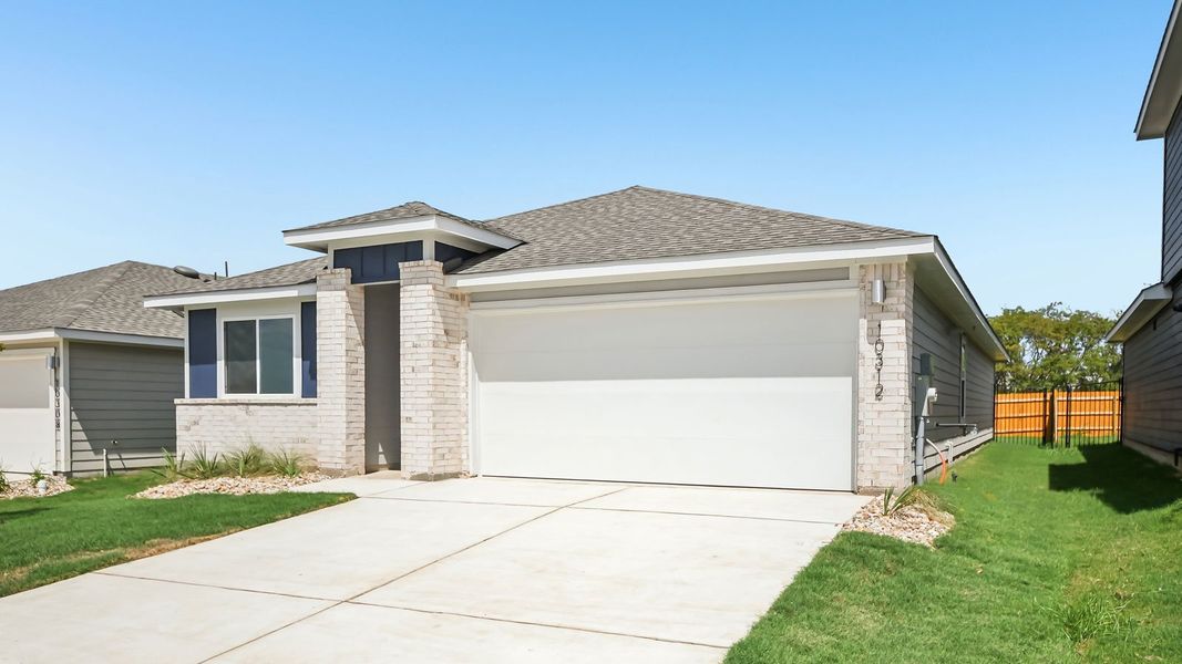 Front exterior of a new home in Trails at Wildhorse, Austin, TX, highlighting curb appeal (Image 2).