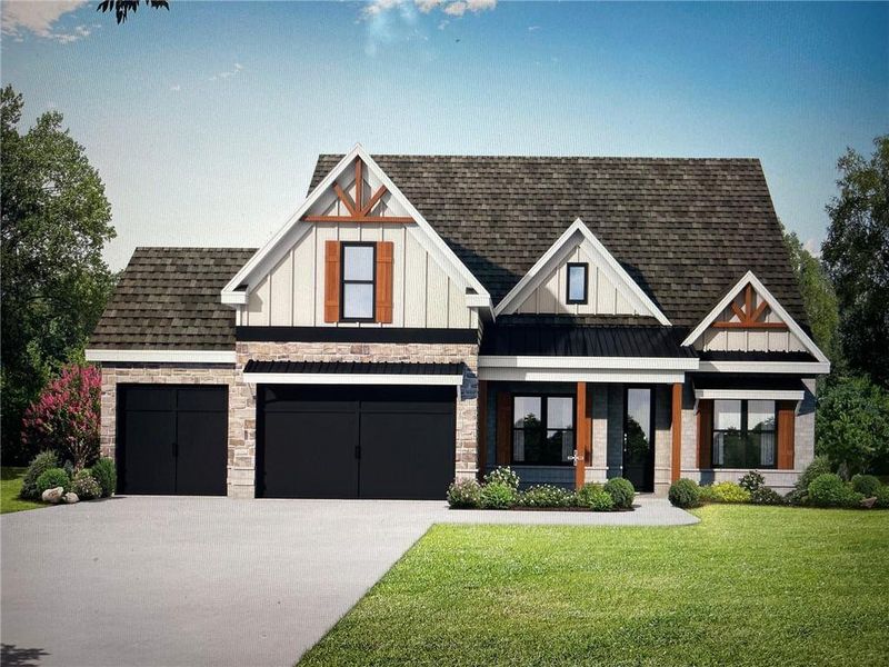 Front exterior of a new home in , Cumming, GA, highlighting curb appeal (Image 1). Front exterior of a new home in , Cumming, GA, highlighting curb appeal (Image 1).