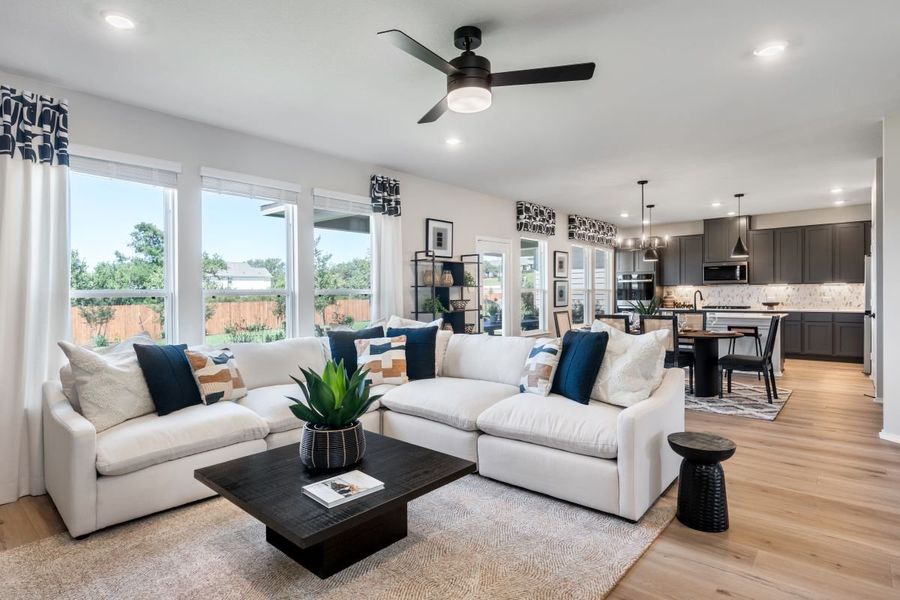Representative furnished interior of a home built from the 2429 by KB Home in River Bluff, Leander (Image 2). Representative furnished interior of a home built from the 2429 by KB Home in River Bluff, Leander (Image 2).