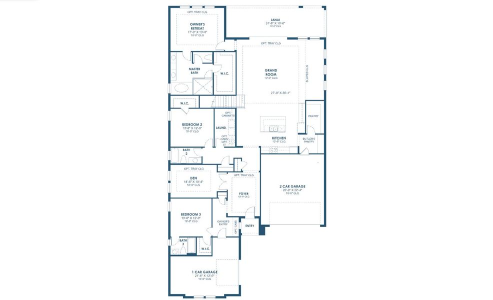 2D floor plan layout for the Gasparilla II by Homes by WestBay in Longleaf at Grand Park, Sarasota, FL (Image 3).