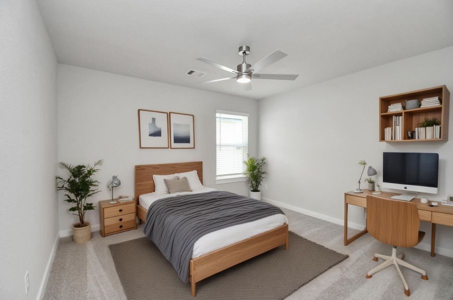 Virtually Staged - Secondary Bedroom. Sample photo of completed home with similar floor plan. Actual colors and selections may vary. Virtually Staged - Secondary Bedroom. Sample photo of completed home with similar floor plan. Actual colors and selections may vary.