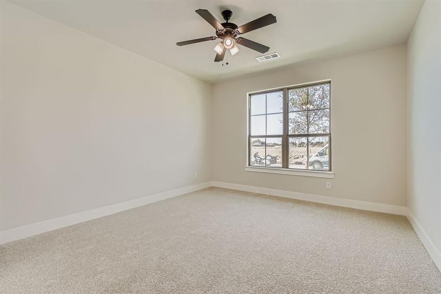 Spare room with light colored carpet and ceiling fan