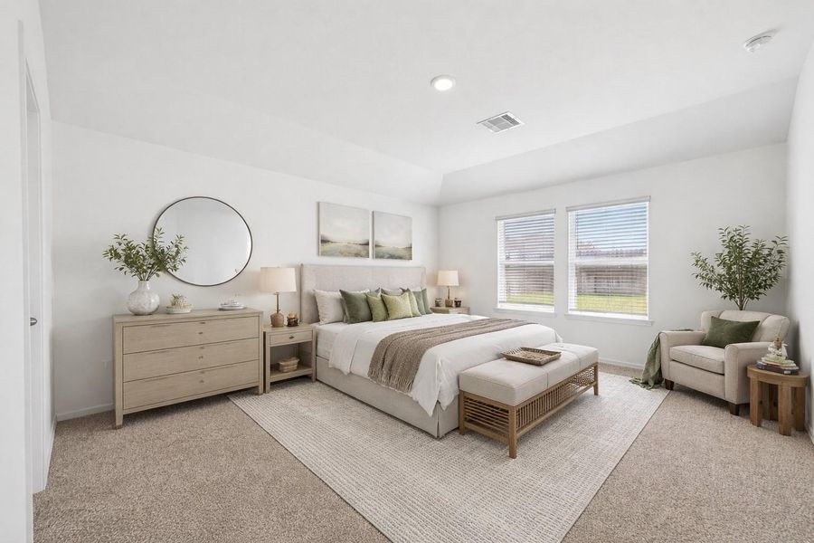 Virtually staged primary bedroom