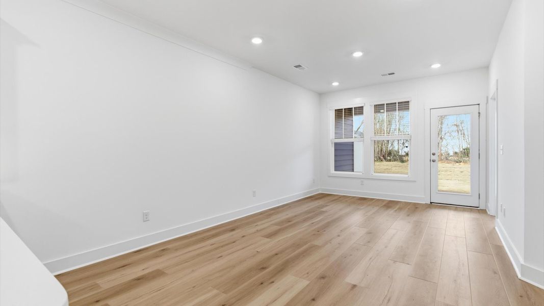 First-rate family room with thoughtful layout and superior connection to kitchen and dining spaces