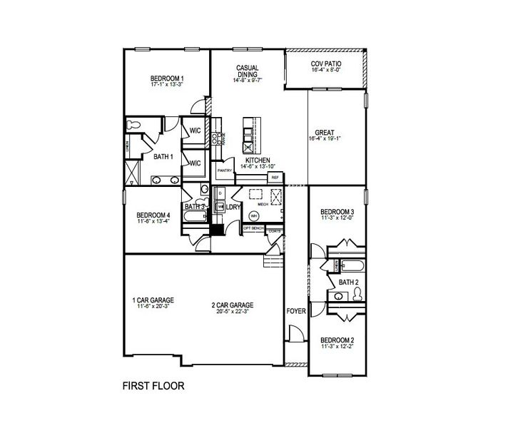 2D floor plan layout for the Cortland by D.R. Horton in Evergreen, Holly Hill, SC (Image 4). 2D floor plan layout for the Cortland by D.R. Horton in Evergreen, Holly Hill, SC (Image 4).