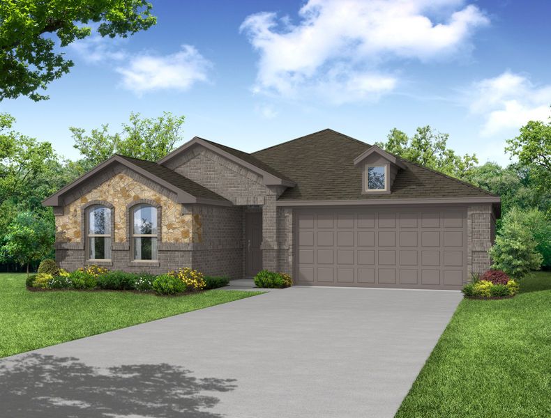 Representative exterior photo of a completed home built from the Boston by Impression Homes in Keeneland, Aubrey, TX (Image 13). Representative exterior photo of a completed home built from the Boston by Impression Homes in Keeneland, Aubrey, TX (Image 13).
