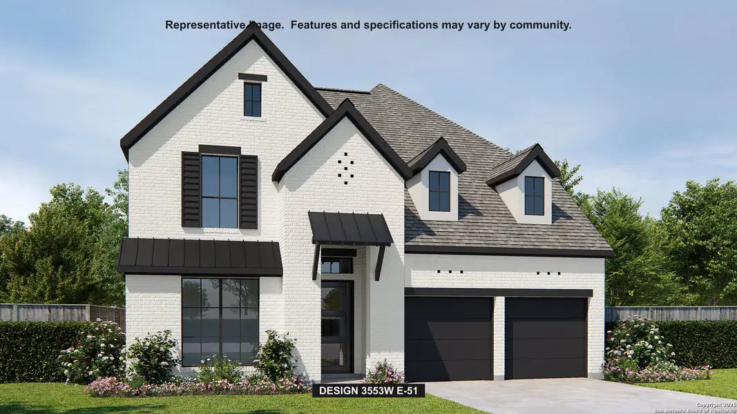 Front exterior of a new home in Arcadia Ridge 50', San Antonio, TX, highlighting curb appeal (Image 1).