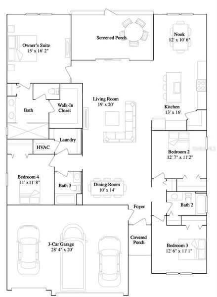 2D floor plan layout of this home in Trailhead Landing, Alachua, FL (Image 2). 2D floor plan layout of this home in Trailhead Landing, Alachua, FL (Image 2).