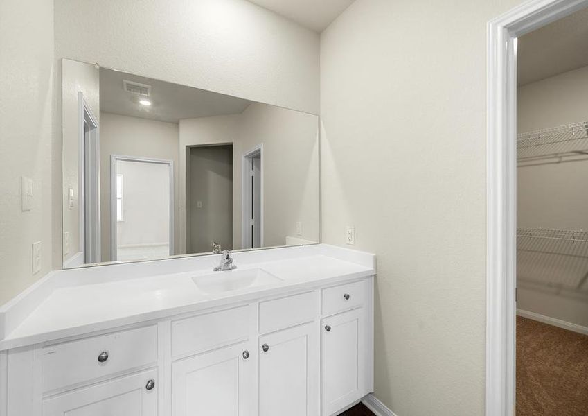 The master bathroom has plenty of storage