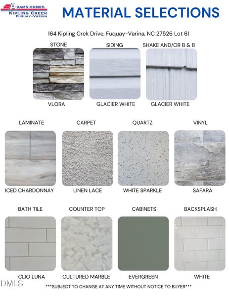 Material and Color selections