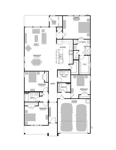 2D floor plan layout of this home in Prairie Winds, Hutto, TX (Image 5).