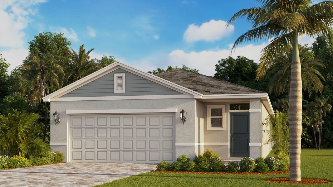 Front exterior of a new home in Venetian Grove, Vero Beach, FL, highlighting curb appeal (Image 1). Front exterior of a new home in Venetian Grove, Vero Beach, FL, highlighting curb appeal (Image 1).