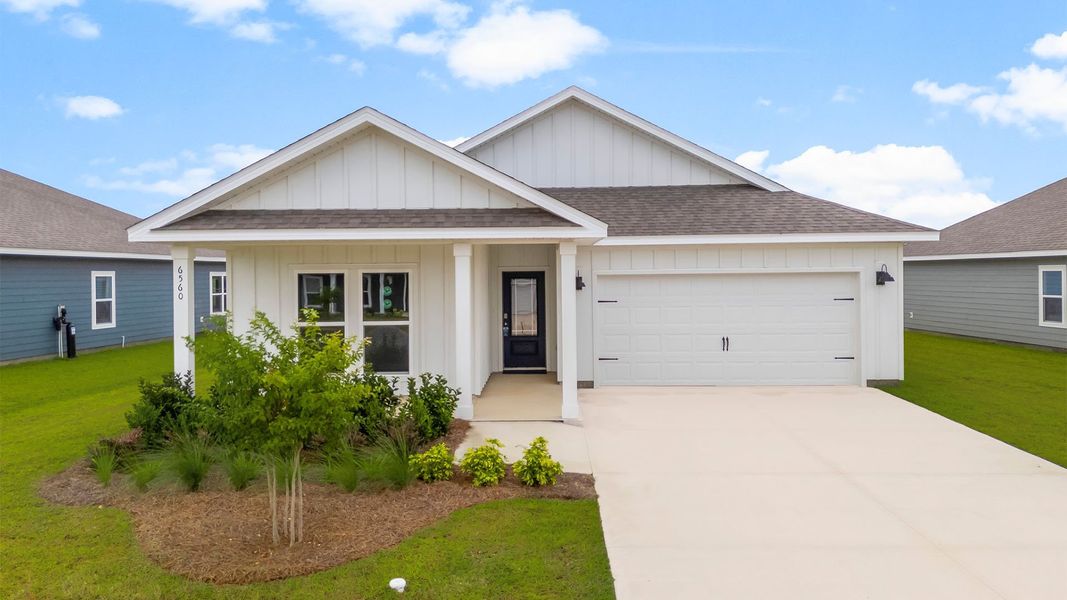 Front exterior of a new home in Liberty, Panama City, FL, highlighting curb appeal (Image 1). Front exterior of a new home in Liberty, Panama City, FL, highlighting curb appeal (Image 1).