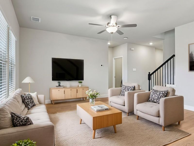 Furnished interior view inside a new home in Parks at Foster Crossing - Signature Series, Anna (Image 4). Furnished interior view inside a new home in Parks at Foster Crossing - Signature Series, Anna (Image 4).