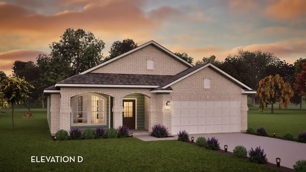 Front exterior of a new home in Sunfield, Buda, TX, highlighting curb appeal (Image 1). Front exterior of a new home in Sunfield, Buda, TX, highlighting curb appeal (Image 1).