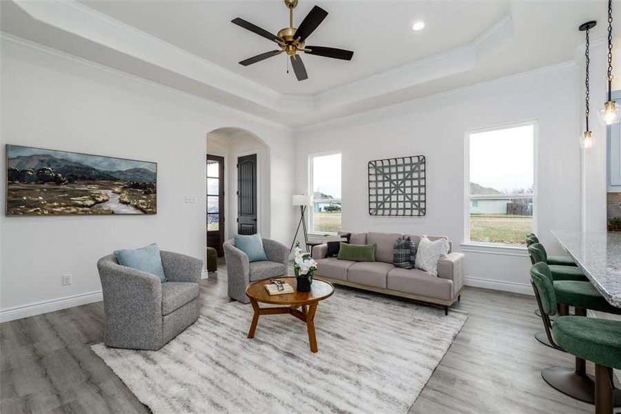 Living room with plenty of natural light.