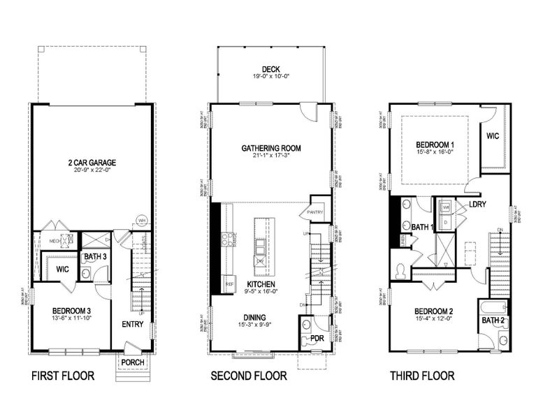 2D floor plan layout for the Asbury by D.R. Horton in Townes at Asbury, Atlanta, GA (Image 3).