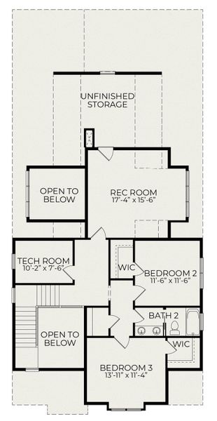2D floor plan layout for the Leighton English Cottage by Homes by Dickerson in Wendell Falls, Wendell, NC (Image 4).