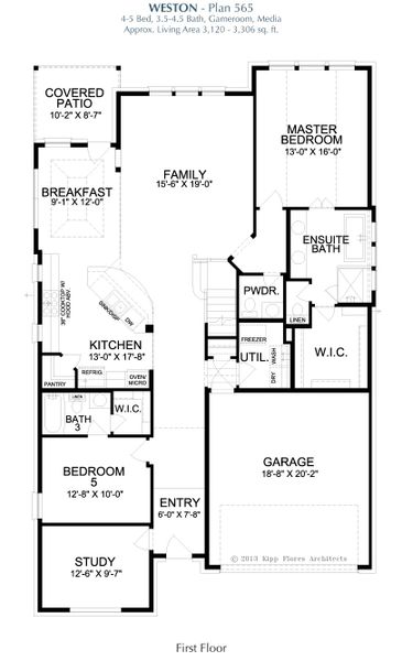 2D floor plan layout for the Weston by Landon Homes in Lexington Frisco, Frisco, TX (Image 3).